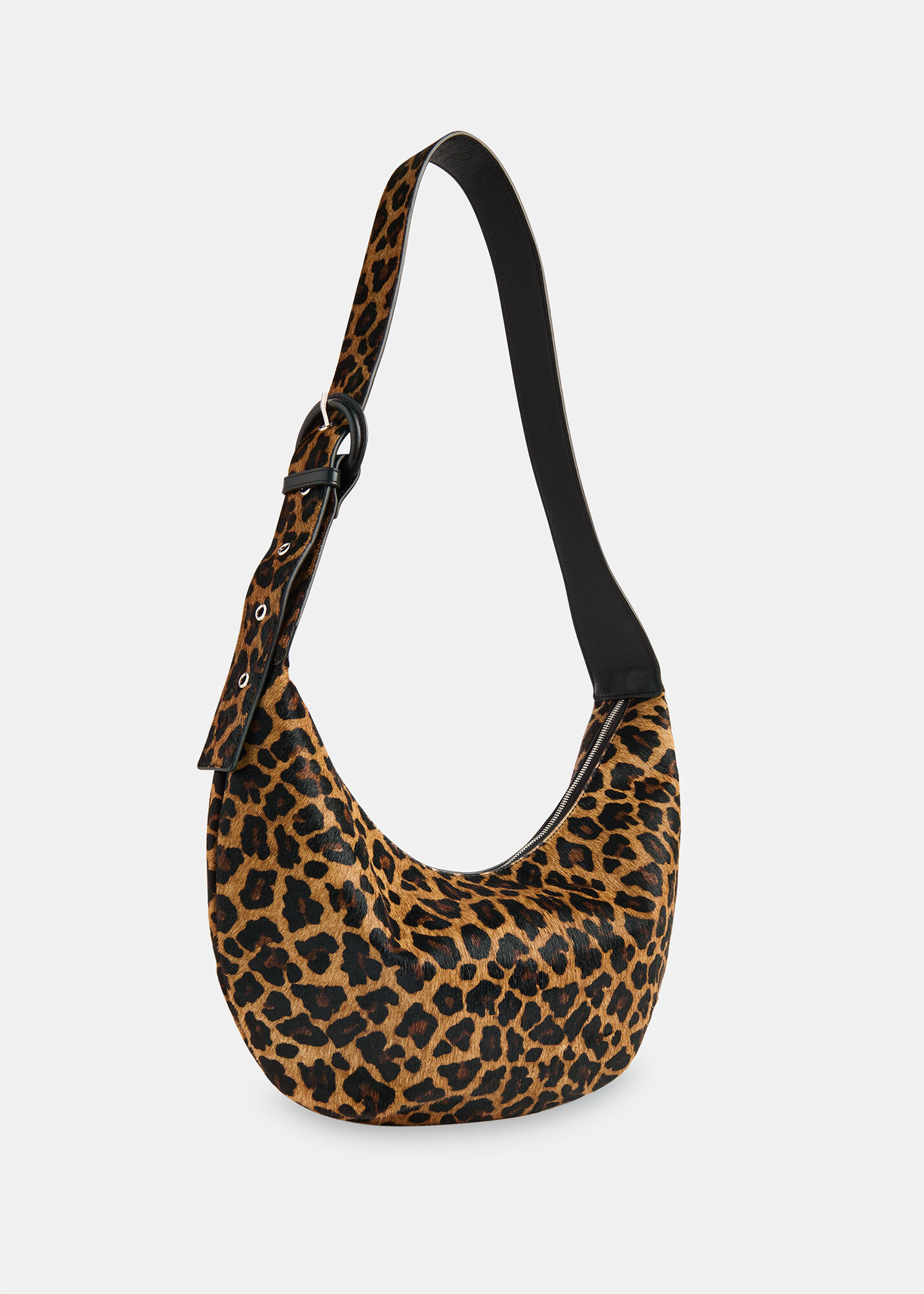 Leopard Print Sia Curved Crossbody Bag | WHISTLES | Whistles UK |