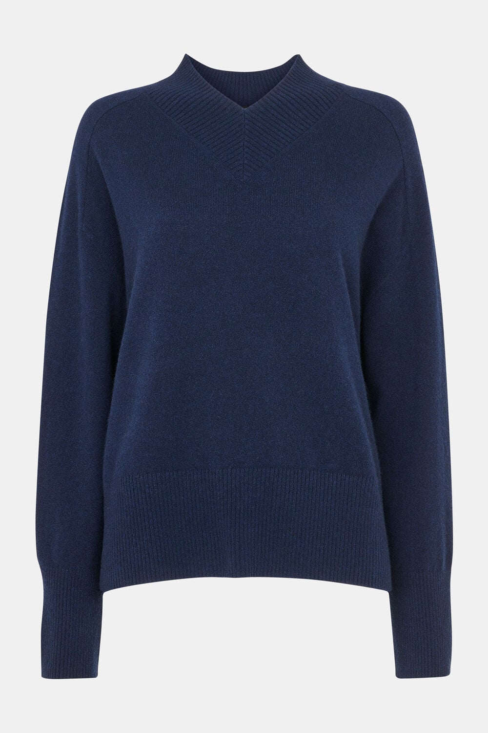 Navy Petite Cashmere V Neck Sweater