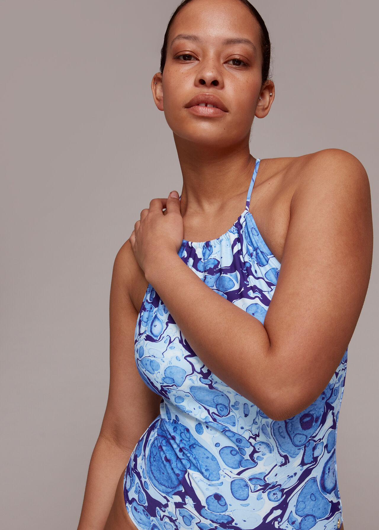 Marble Print Halter Swimsuit