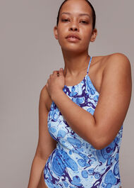 Marble Print Halter Swimsuit