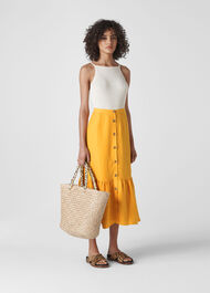 Linen Button Through Skirt Yellow