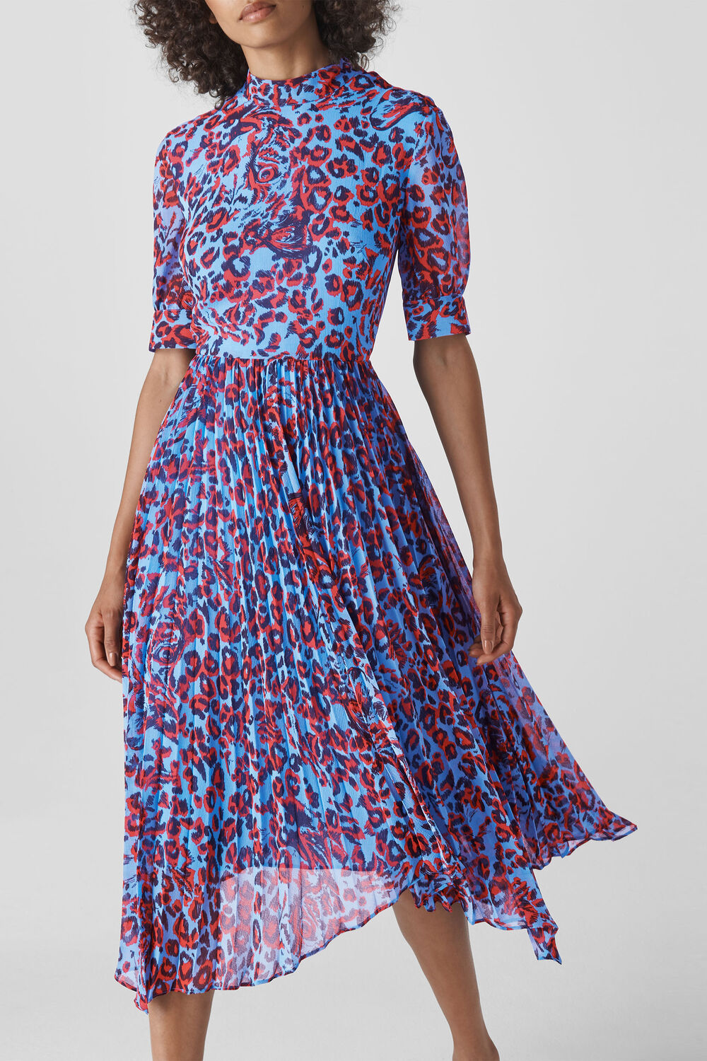 Jungle Cat Pleated Dress Blue/Multi