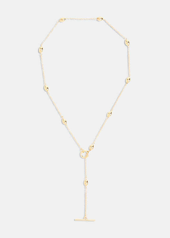 Gold Oval Beaded T Bar Necklace