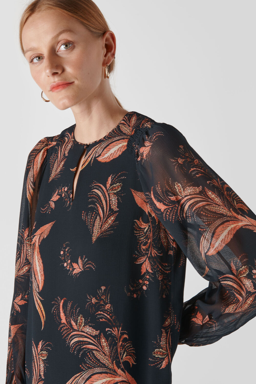 Paisley Leaf Print Blouse Black/Multi