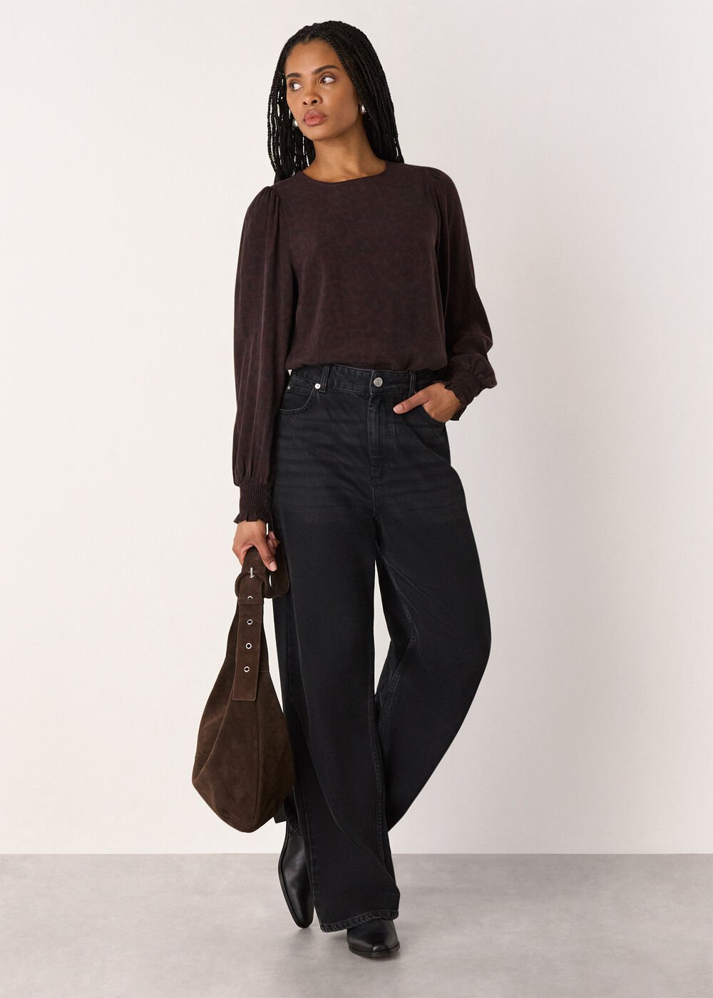 Leopard Shirred Cuff Blouse