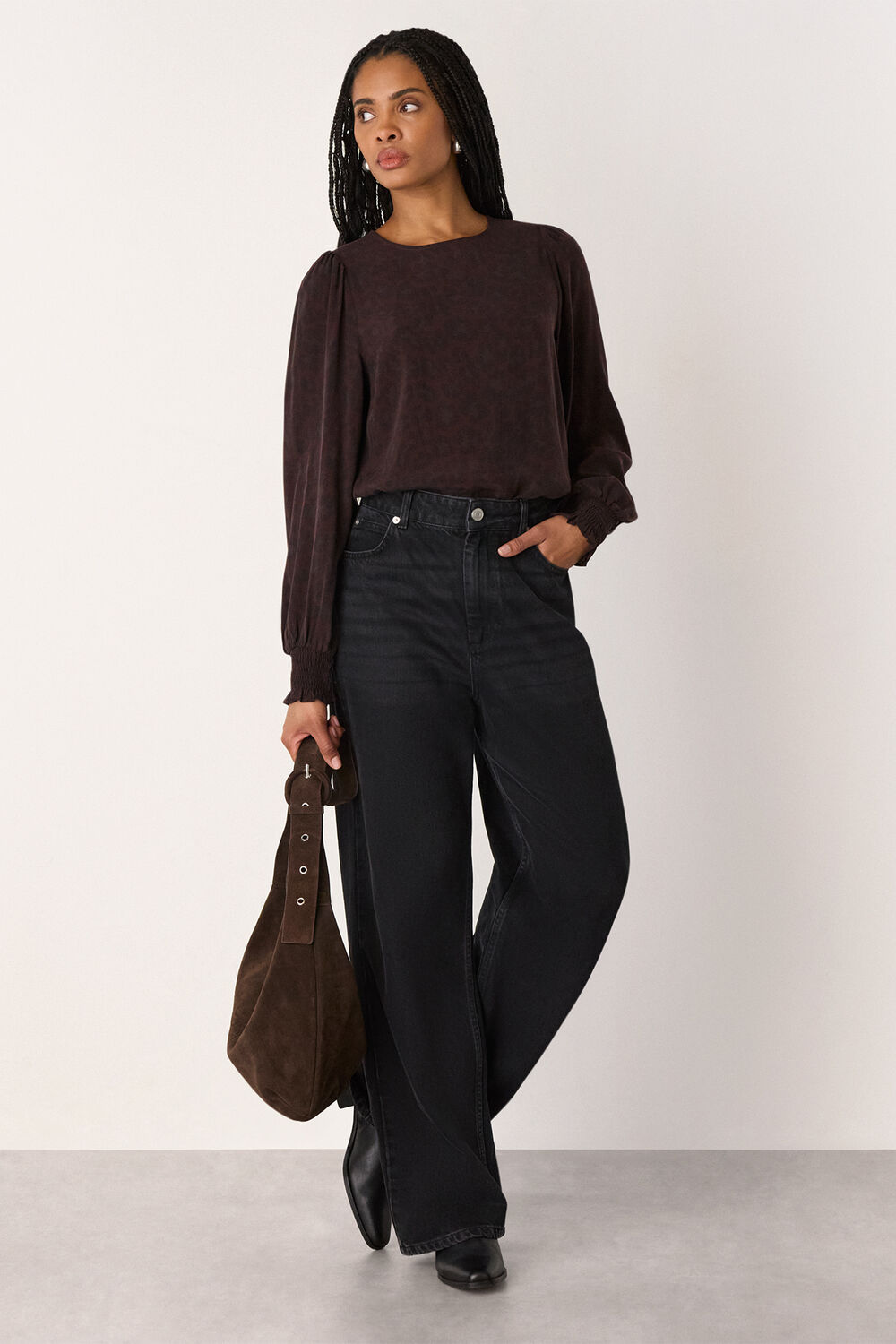 Leopard Shirred Cuff Blouse