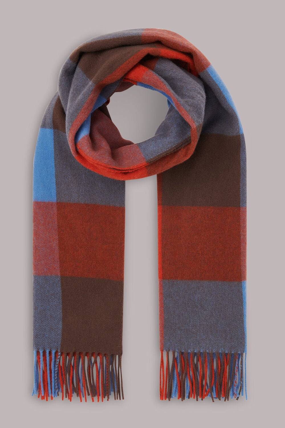 Checked Fringed Wool Scarf