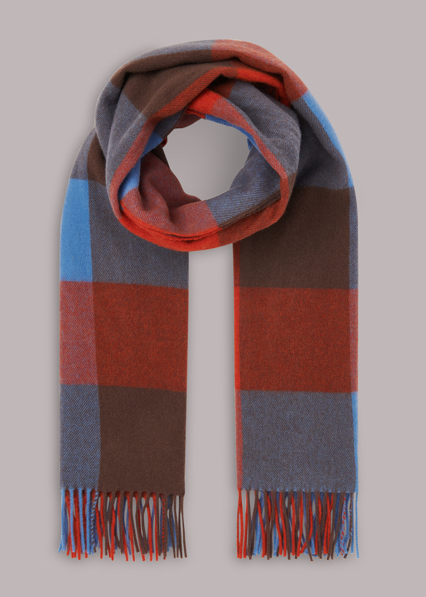 Multicolour Checked Fringed Wool Scarf WHISTLES