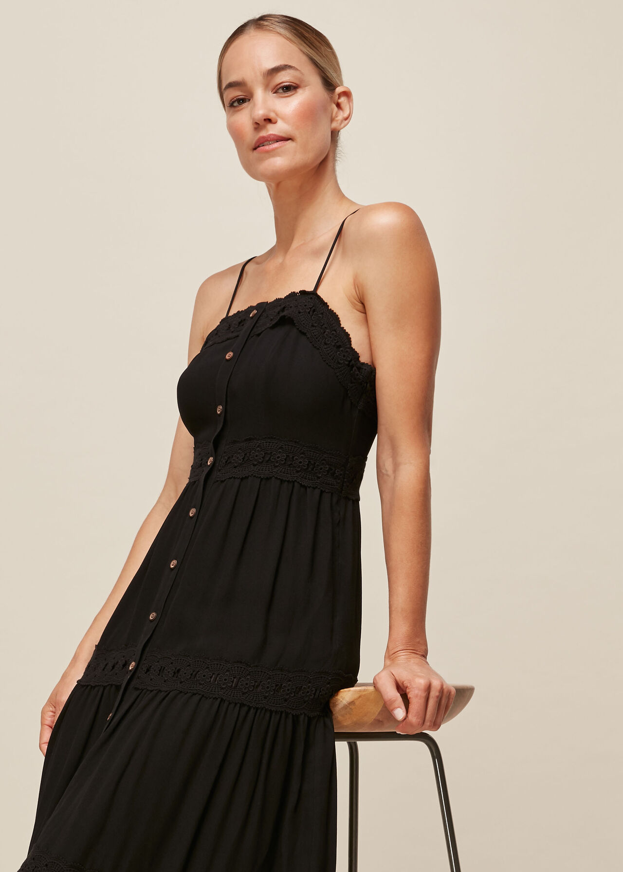 Black Strappy Lace Paneled Dress WHISTLES Whistles