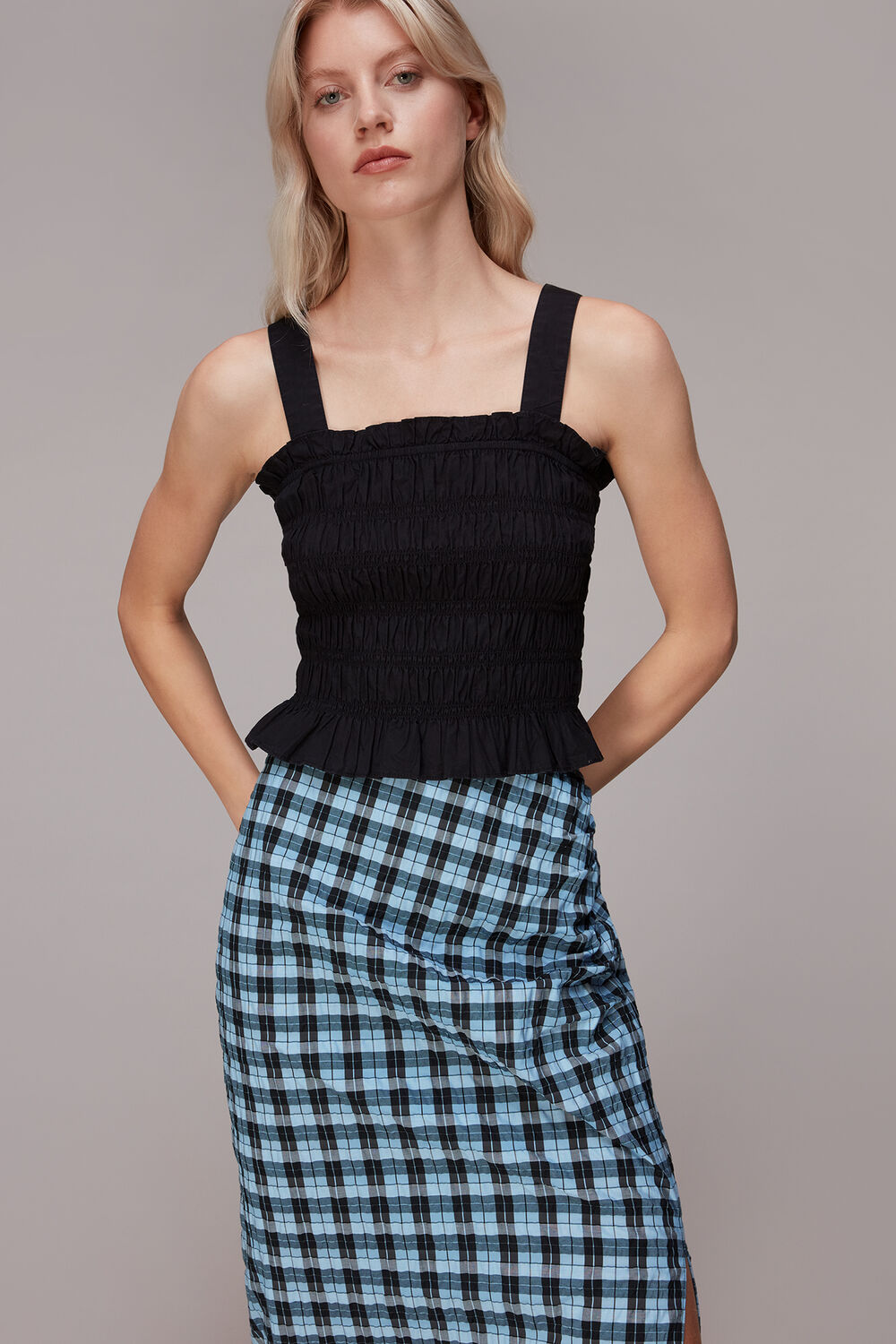 Gingham Ruched Front Skirt