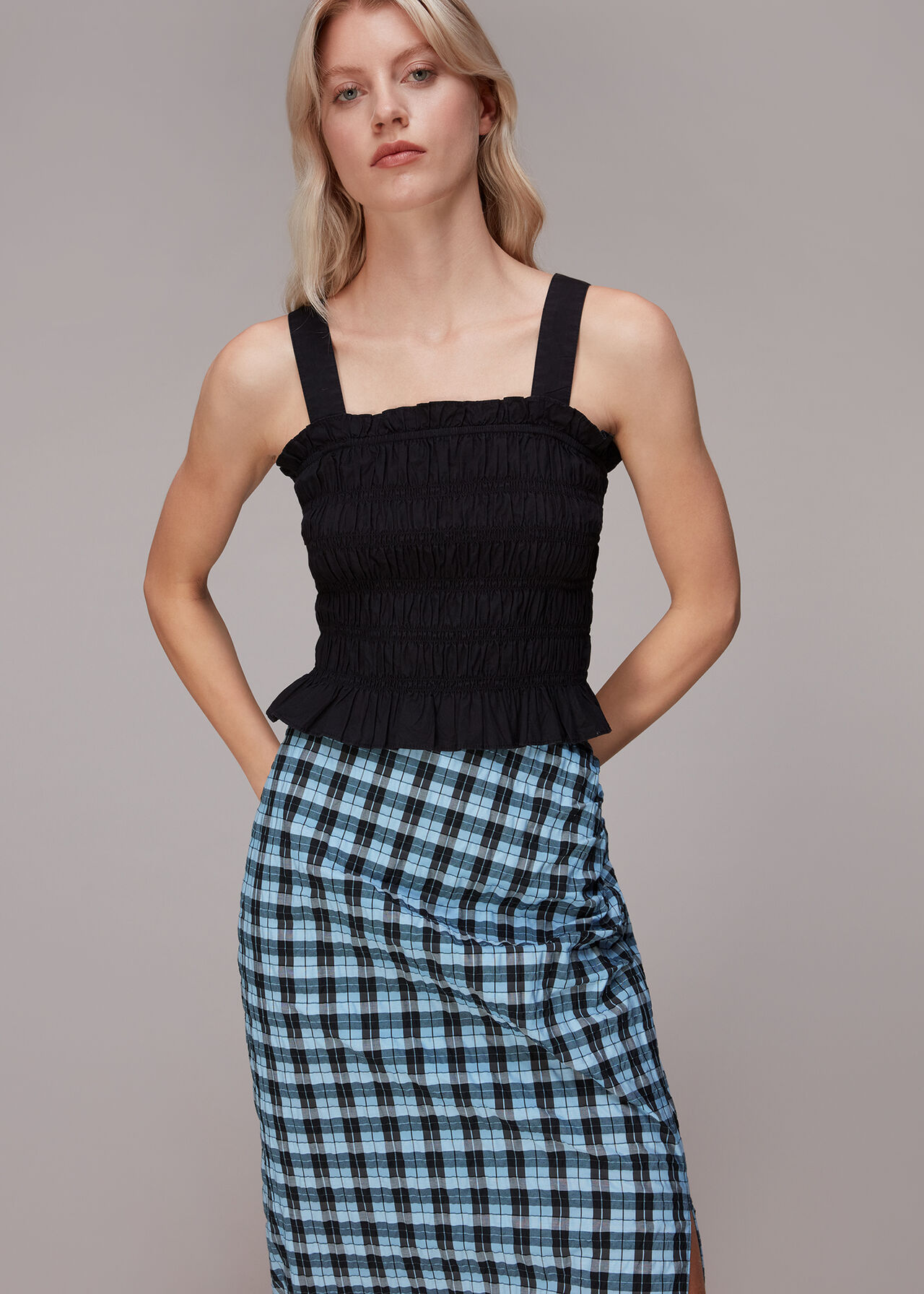 Gingham Ruched Front Skirt