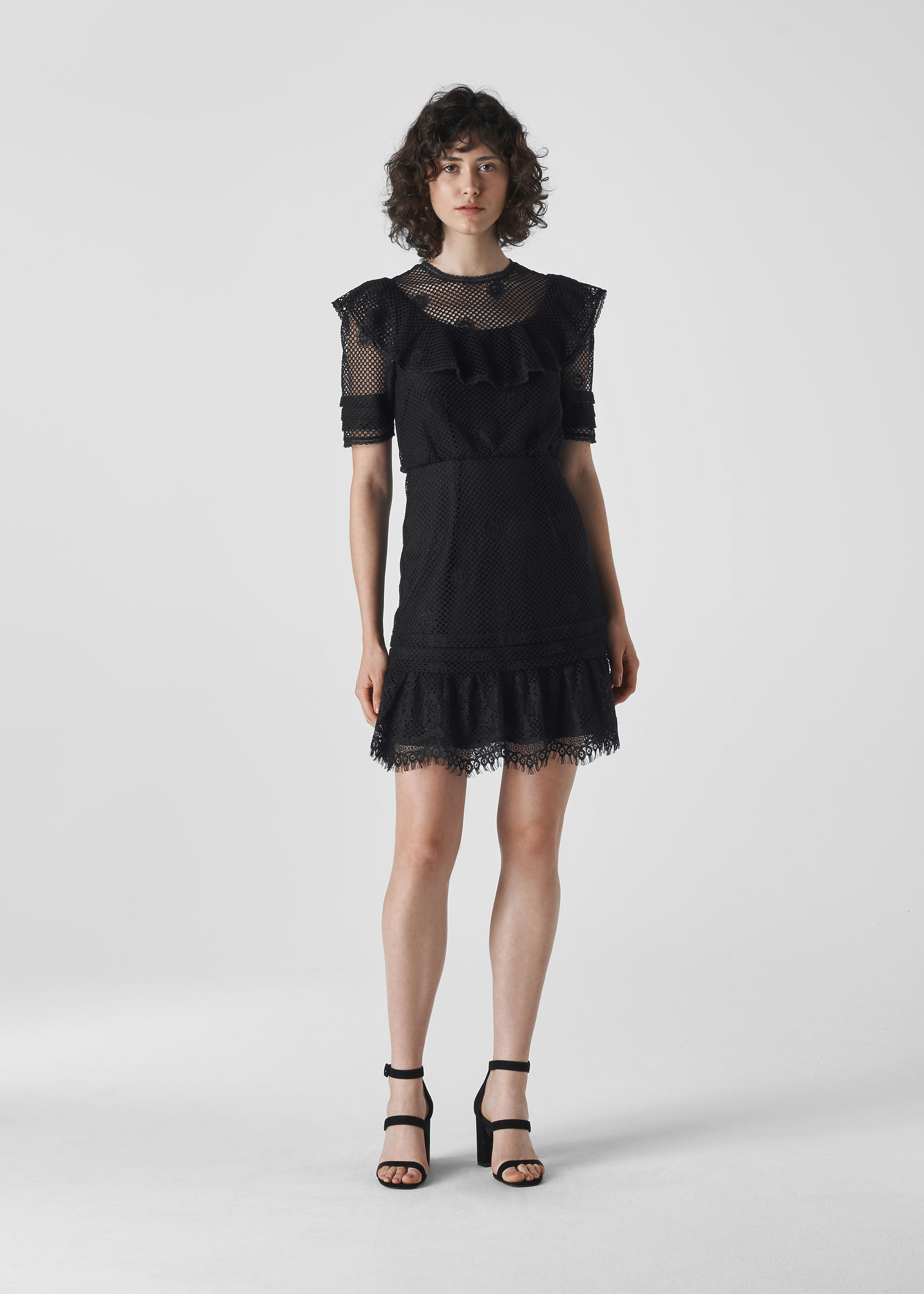 Ruffled sales black dress