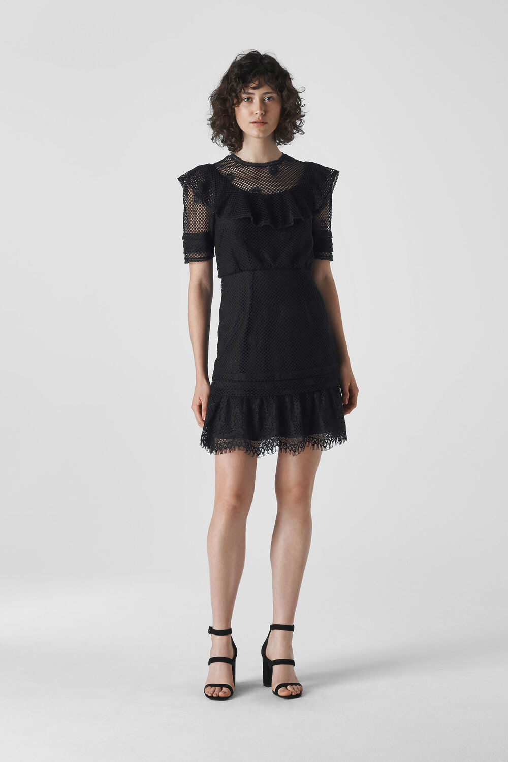 Mariah Lace Ruffle Dress Black