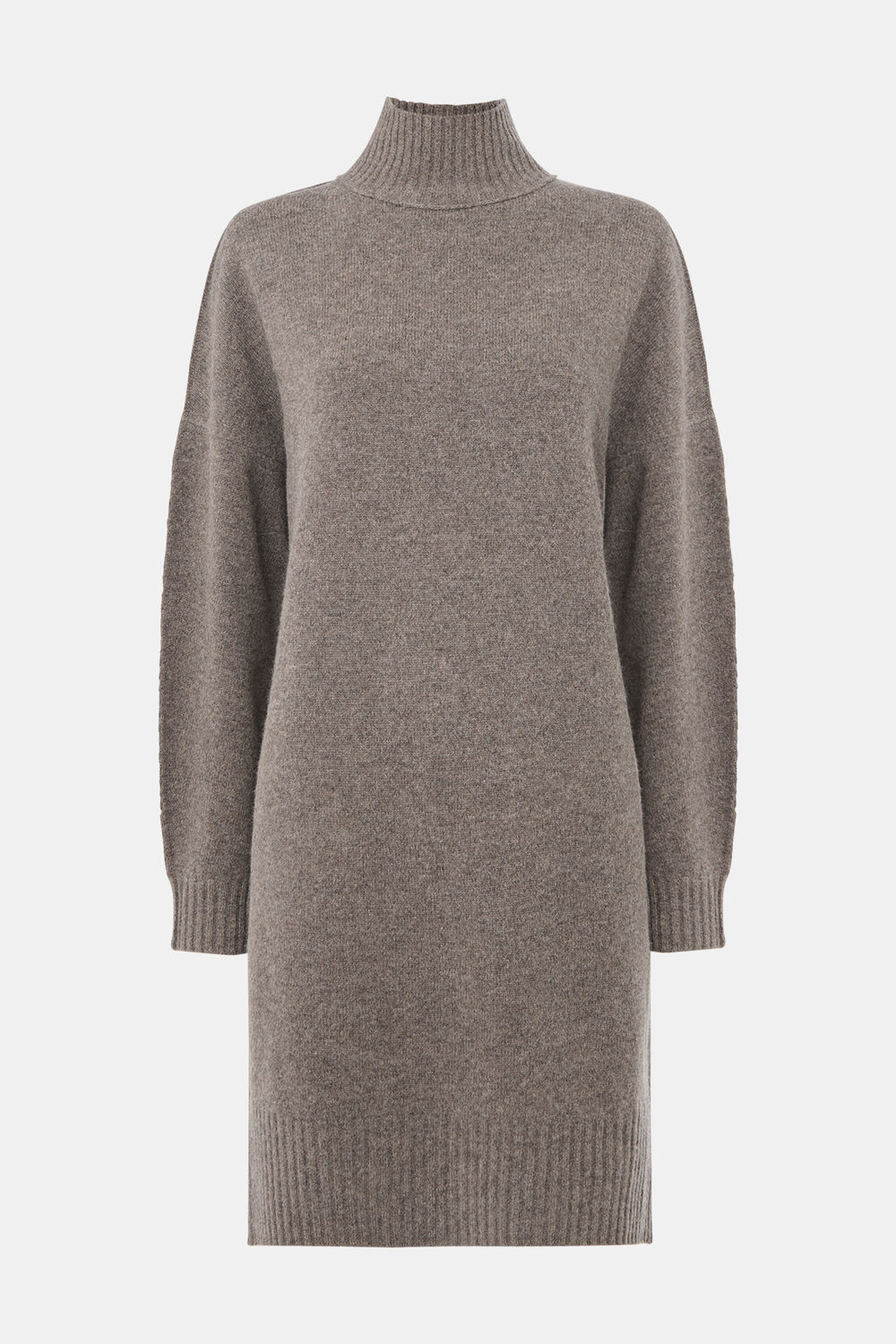 Taupe Funnel Neck Wool Mini Dress