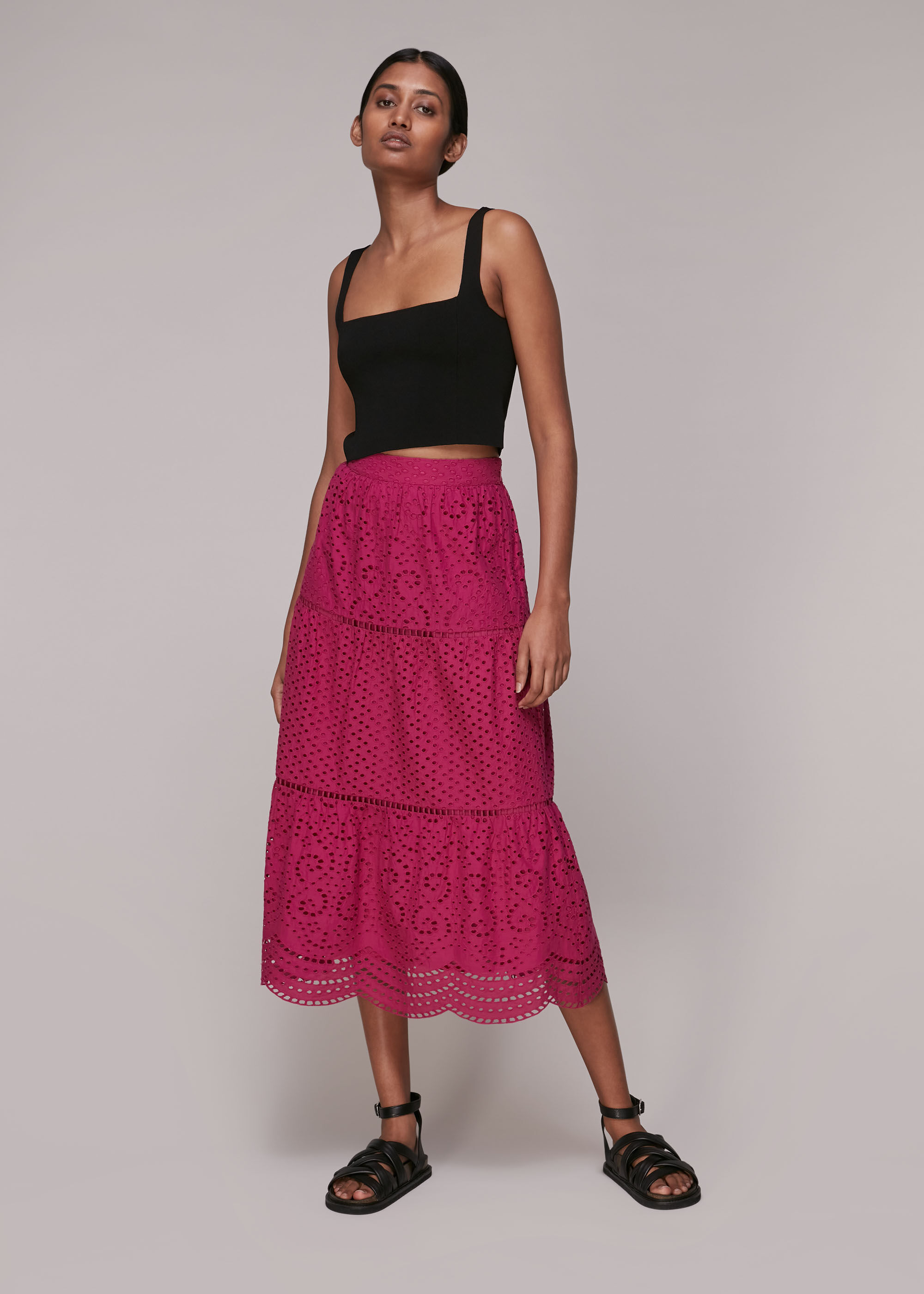 Pink Broderie Midi Skirt