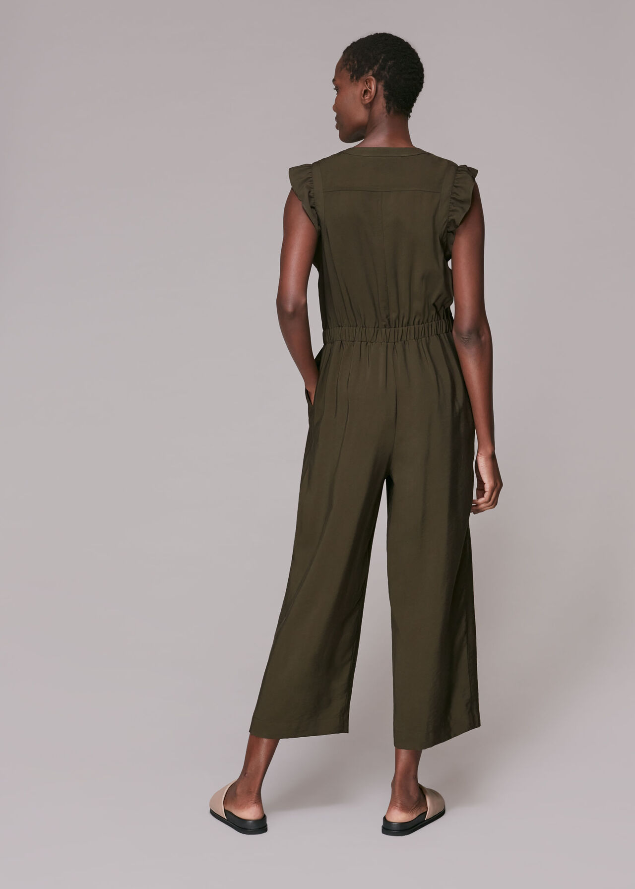 Frill Sleeve Button Jumpsuit