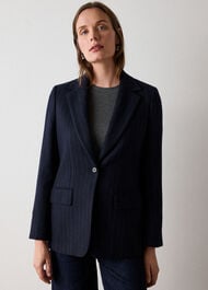 Pinstripe Wool Blend Blazer