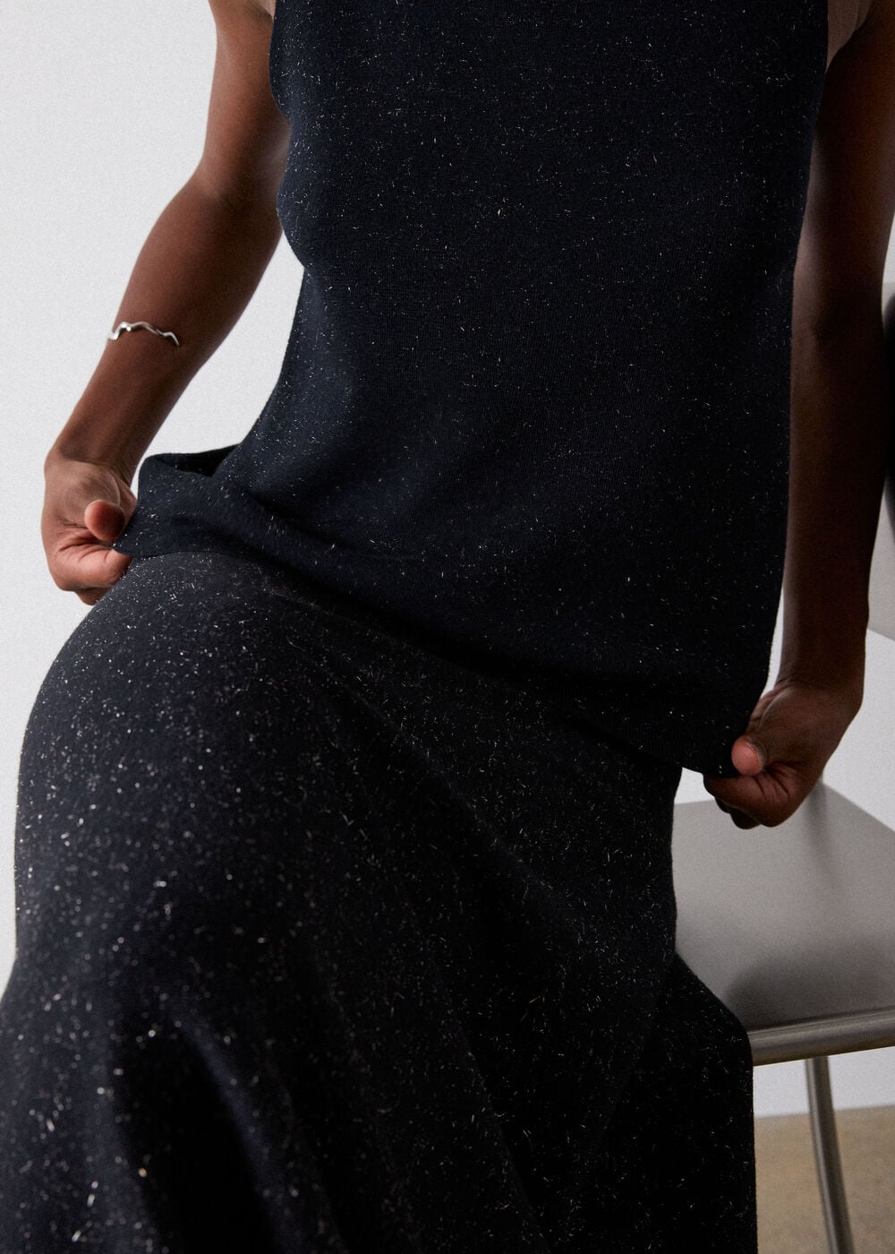 Black Annie Sparkle Knit Midi Skirt