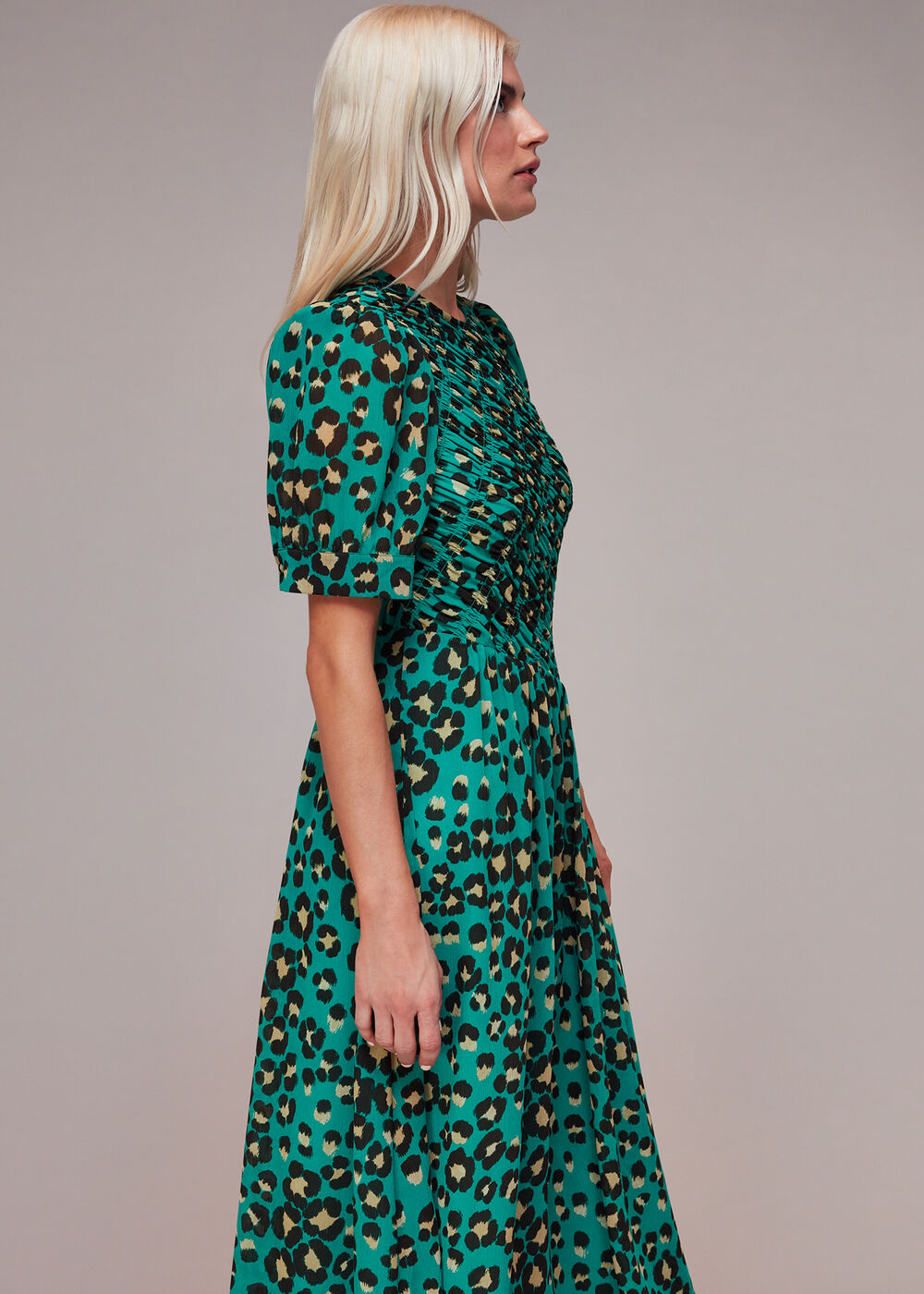 Petite Painted Leopard Shirred Dress