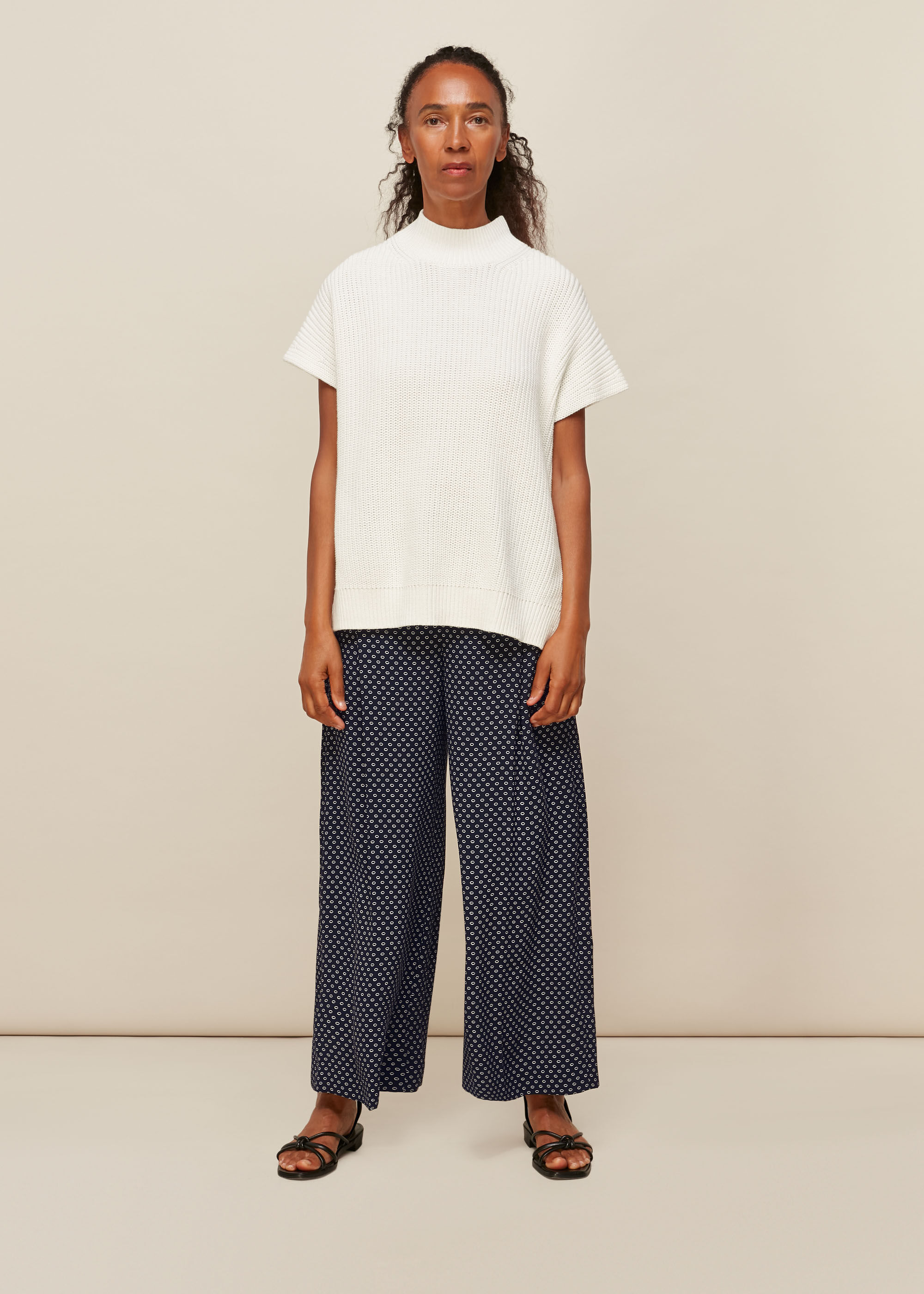 Navy polka dot trousers clearance