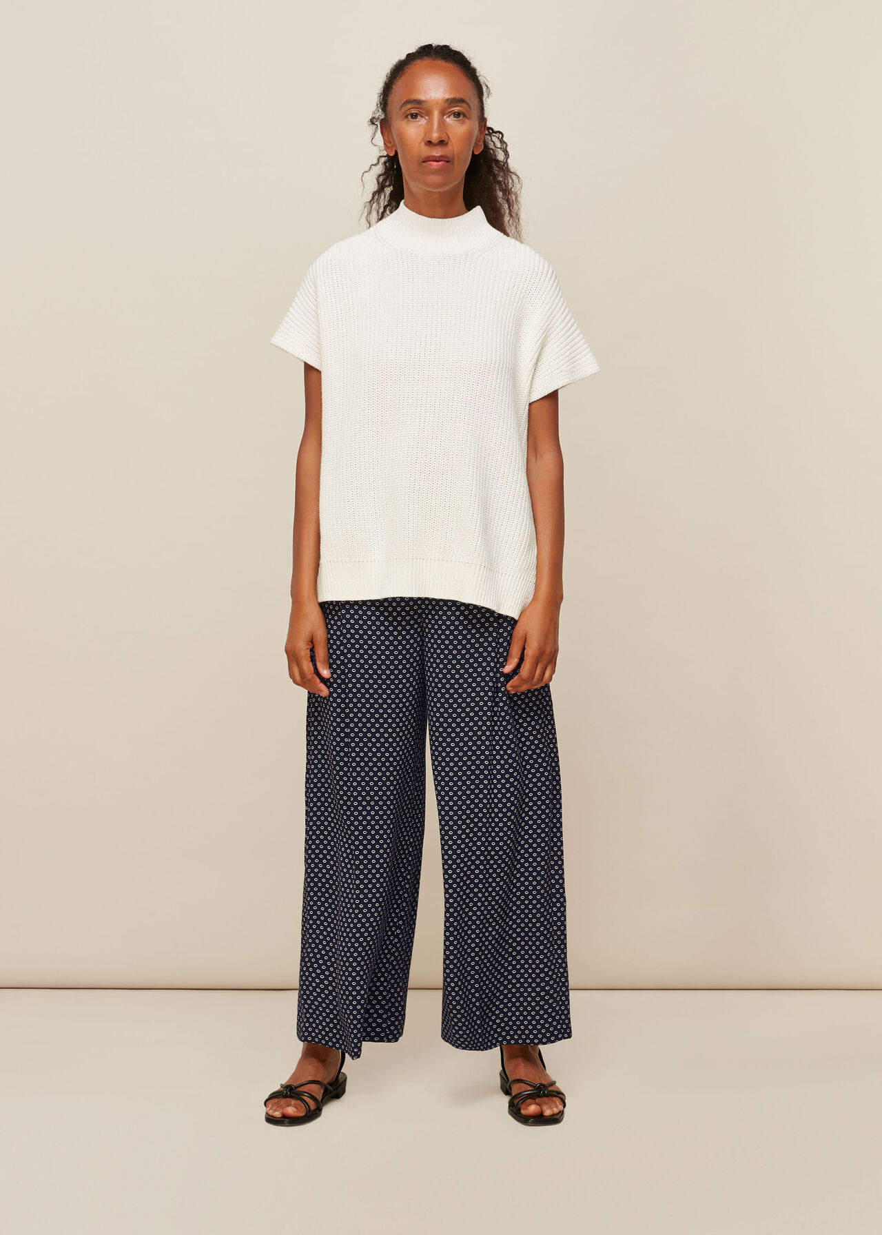 Circle Spot Crepe Trouser Navy/Multi