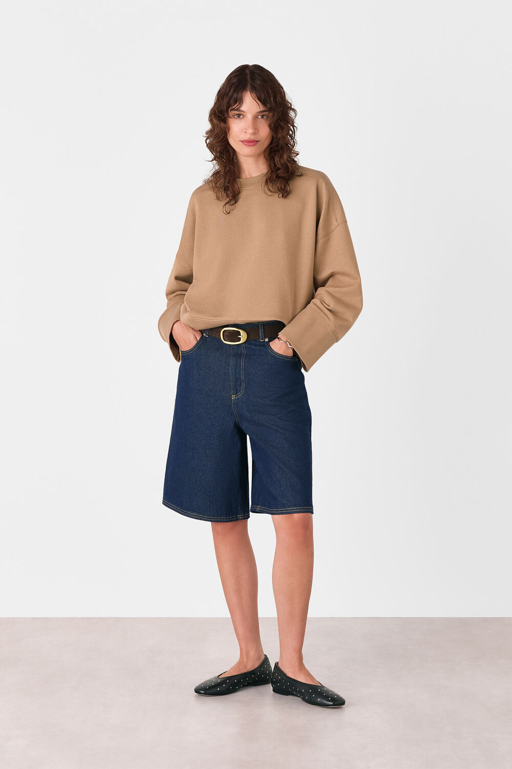 Camel Rib Cuff Detail Jersey Sweat