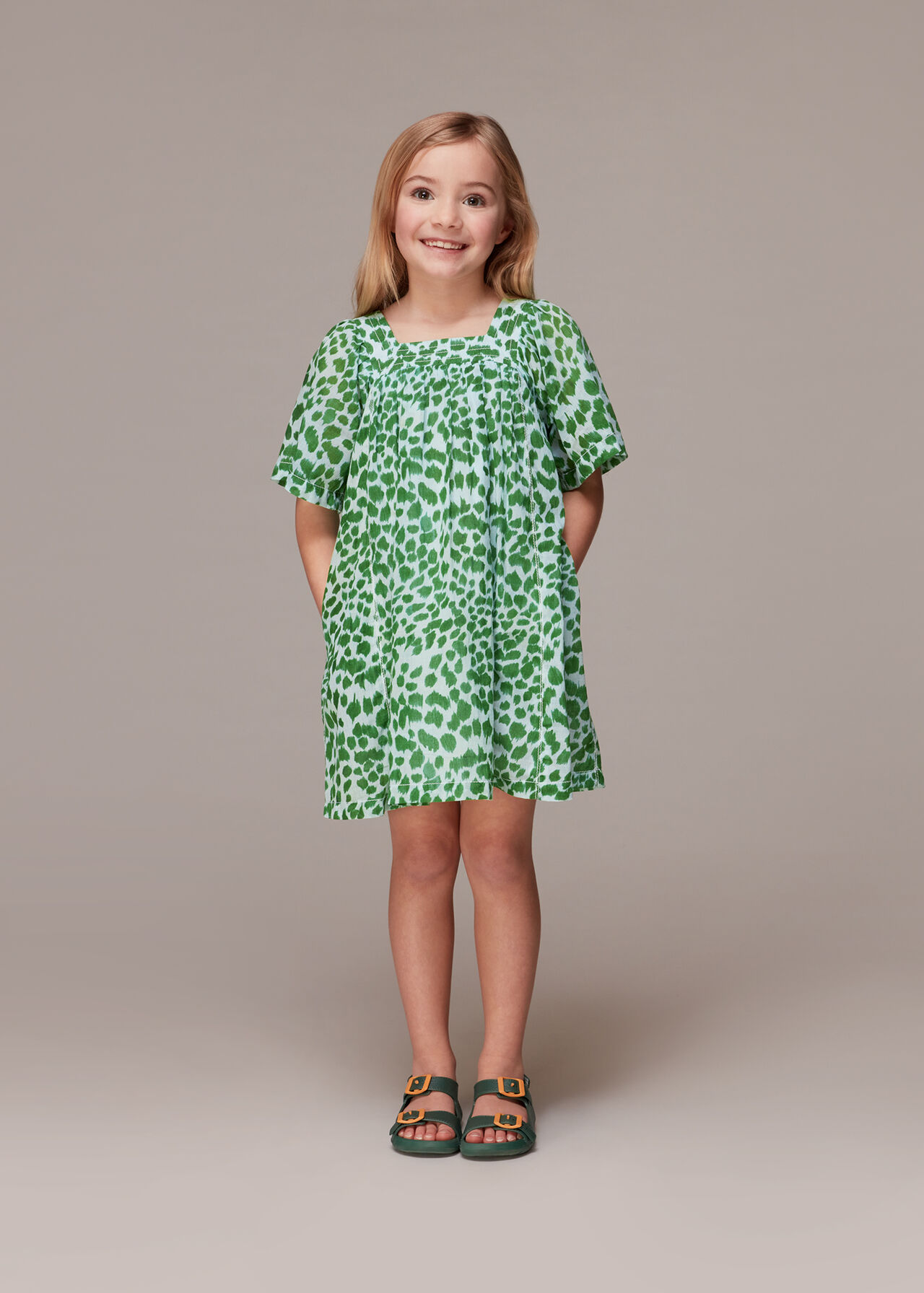 Green/Multi Smooth Leopard Trapeze Dress | WHISTLES | Whistles UK