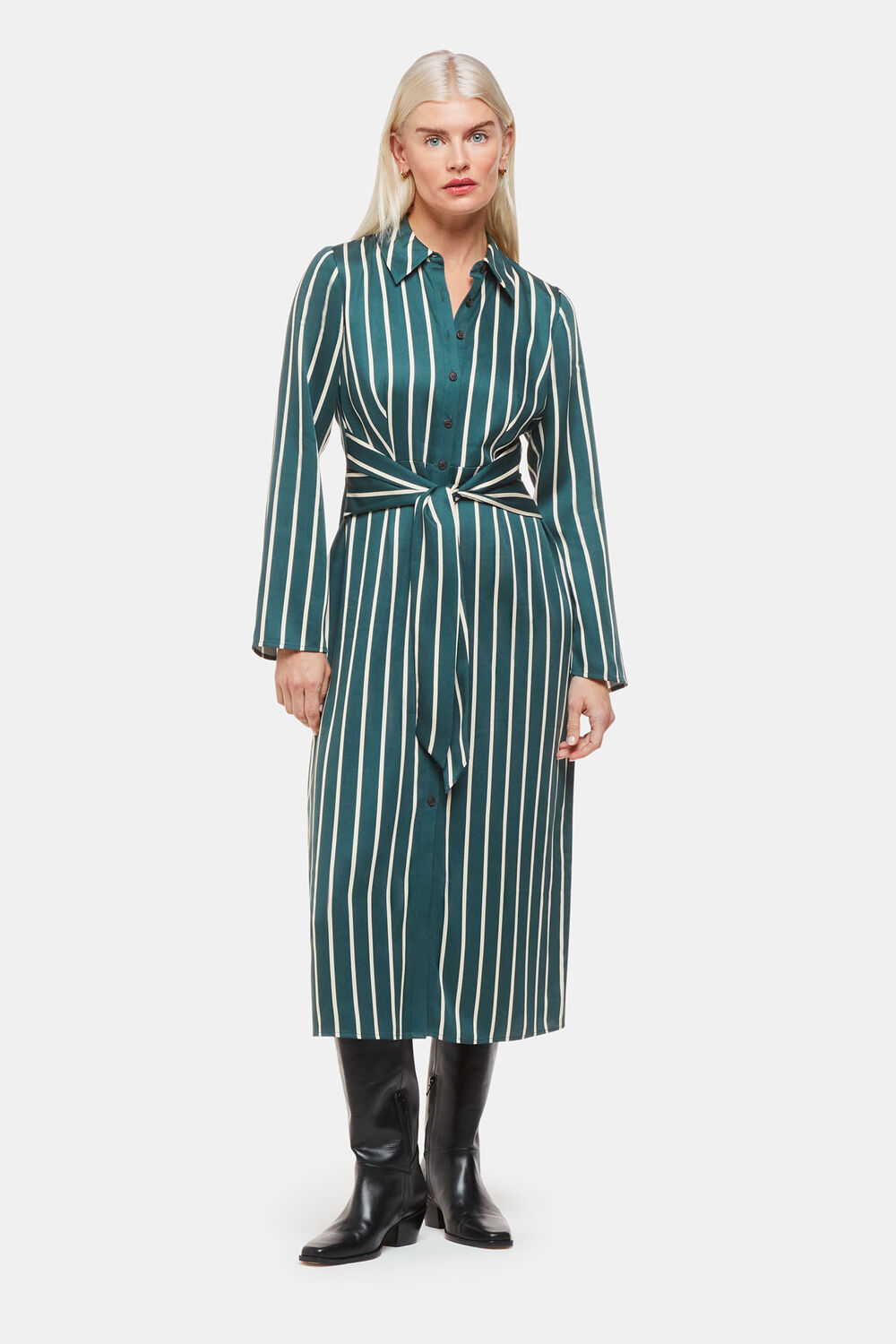 Green Petite Alex Stripe Shirt Dress