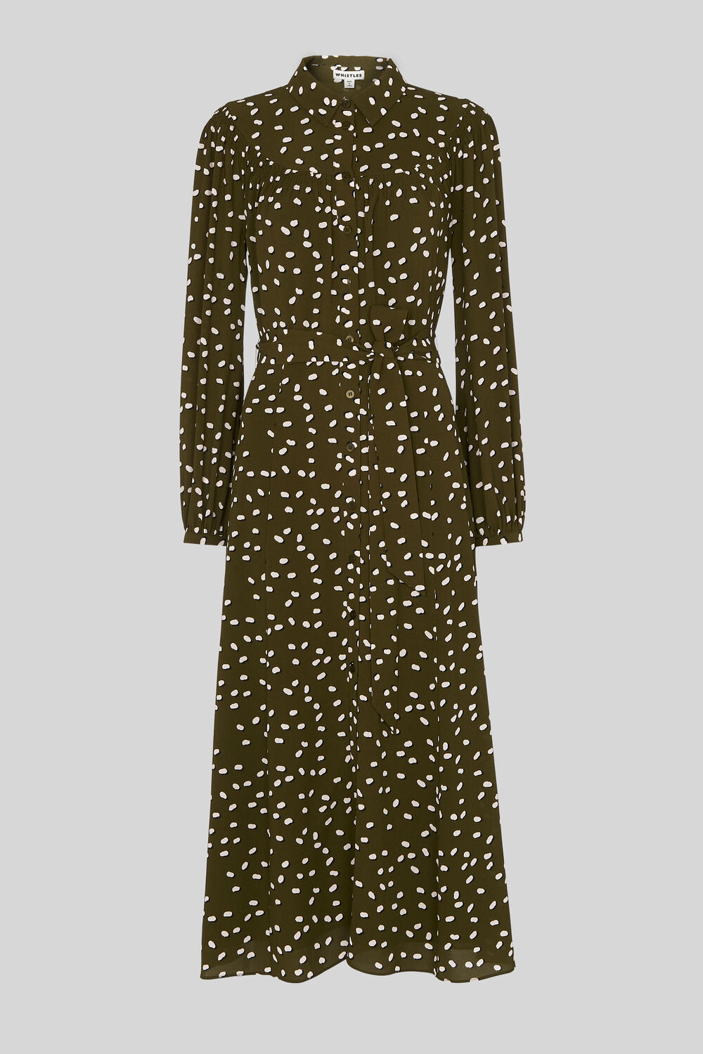 Shadow Spot Print Shirt Dress Khaki