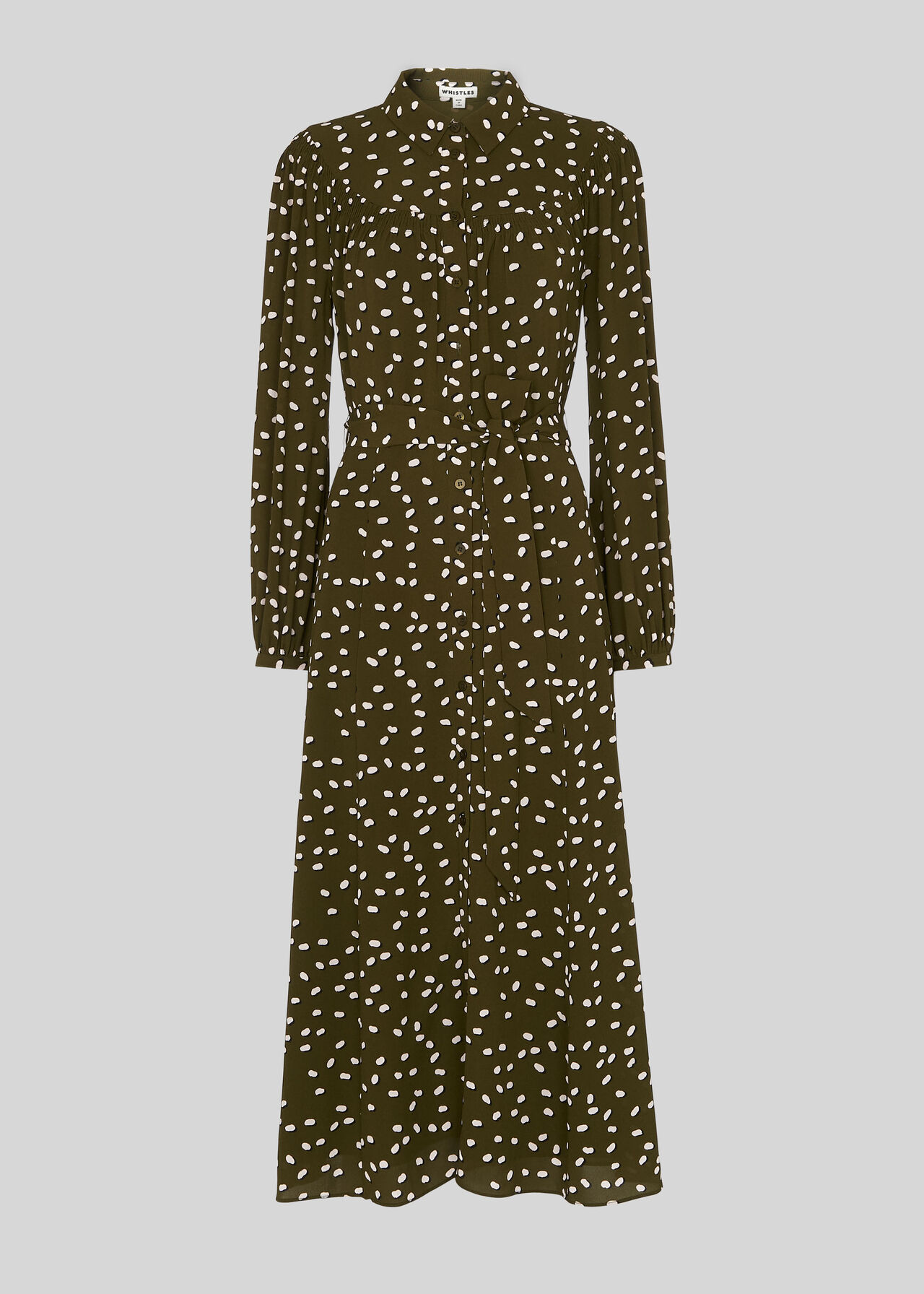 Shadow Spot Print Shirt Dress Khaki