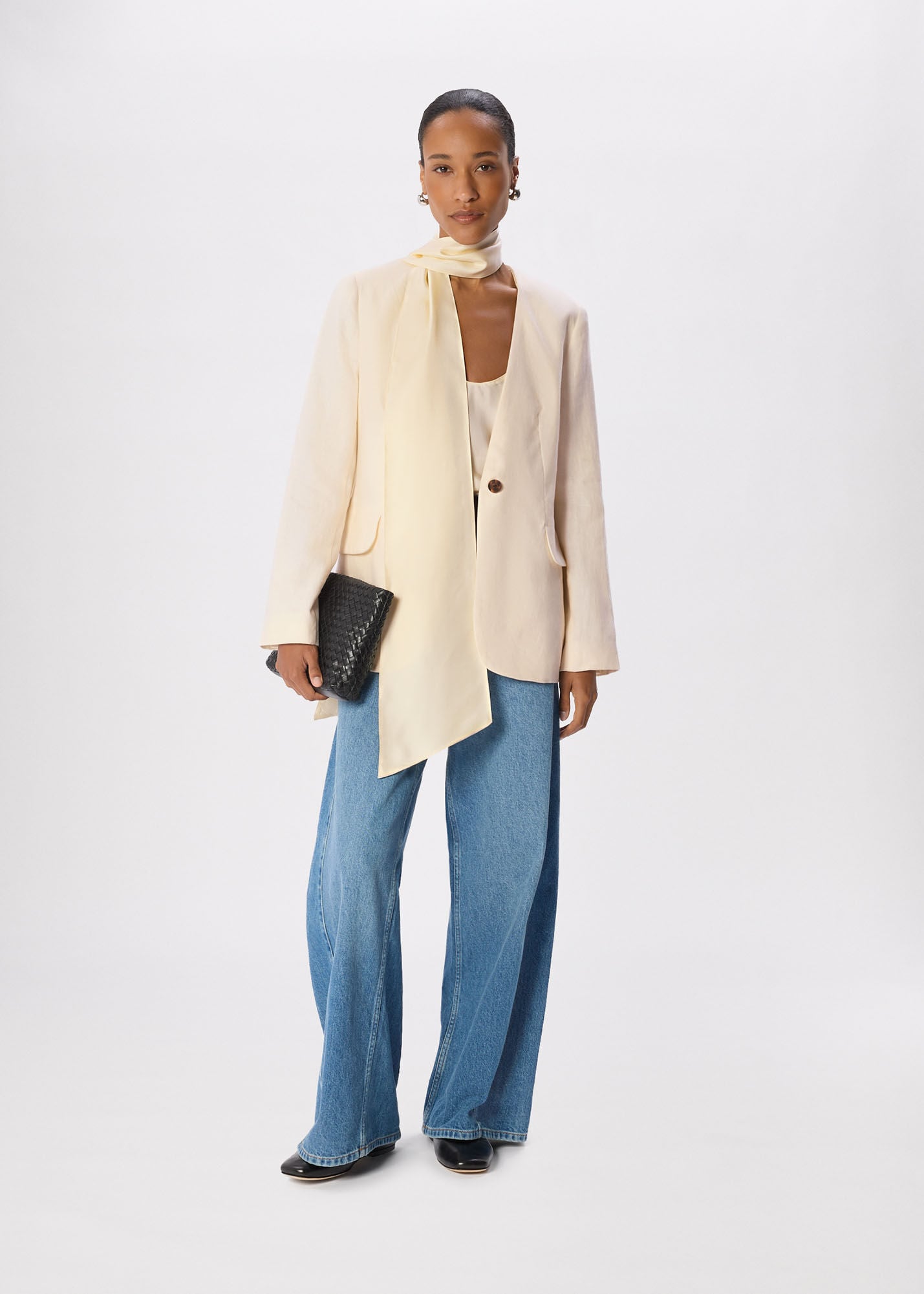 Ivory Collarless Linen Blazer | WHISTLES | Whistles US |