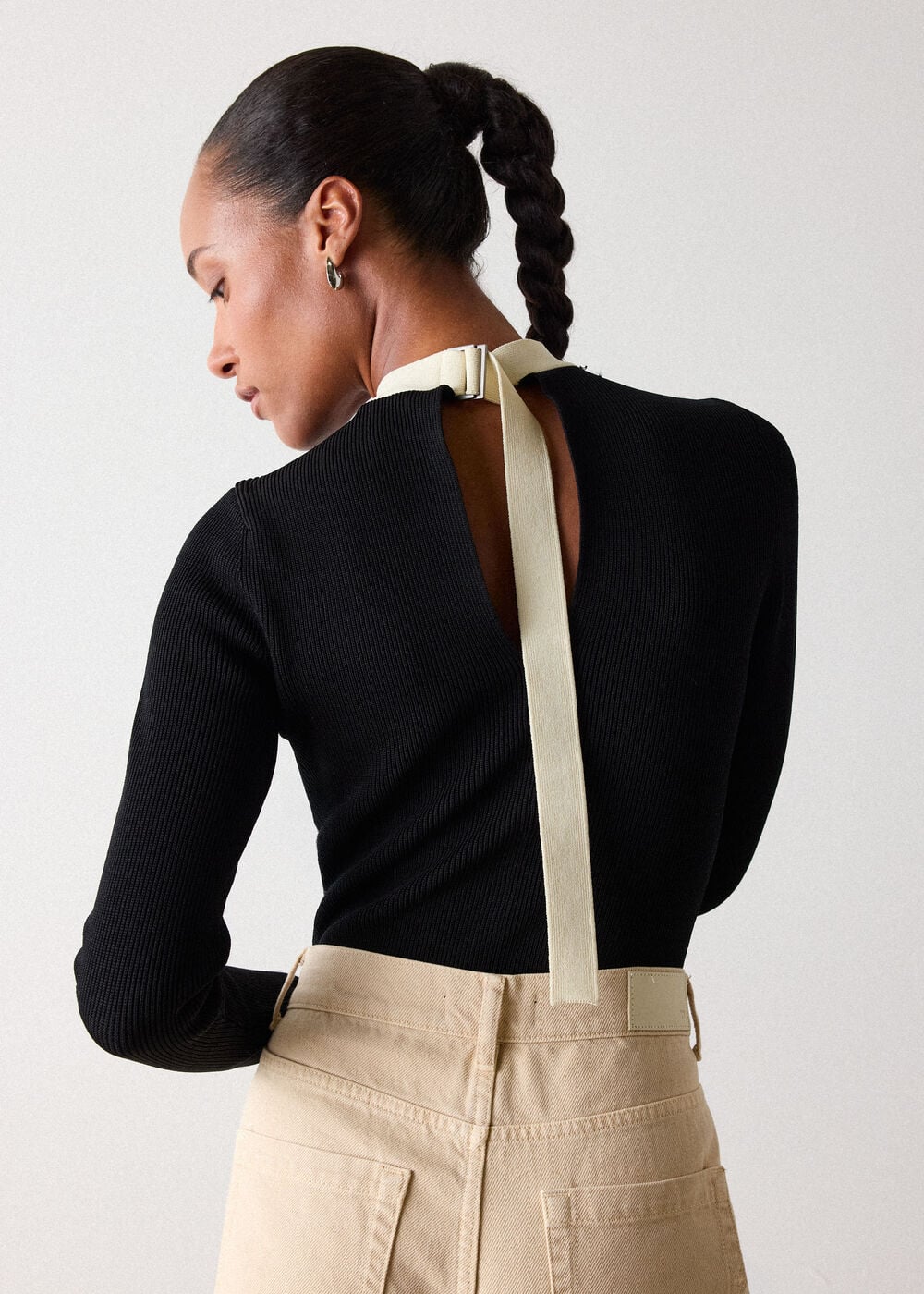 Tie Back Rib Knit Top