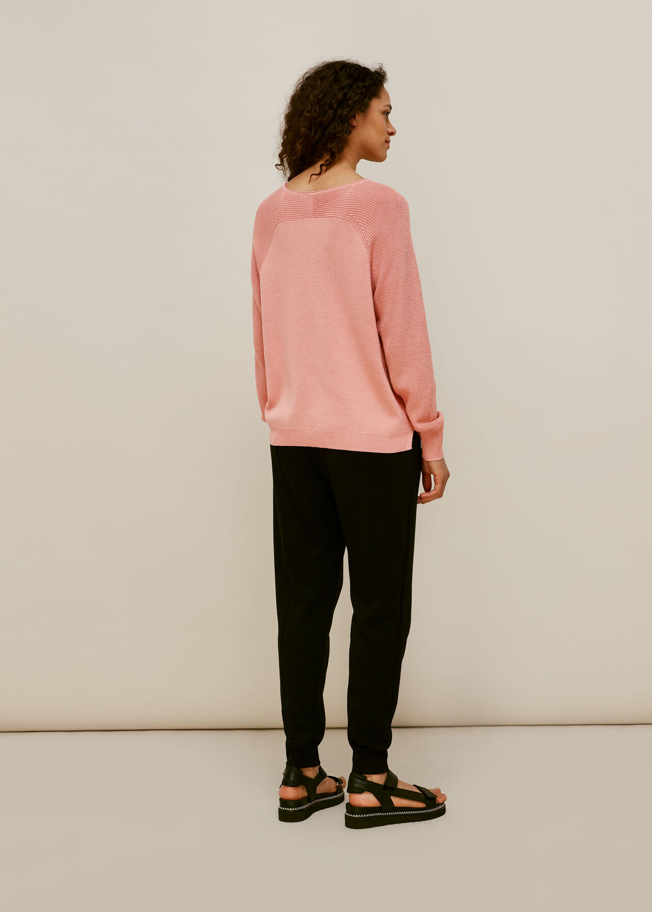 Boat Neck Rib Sleeve Sweater Pale Pink