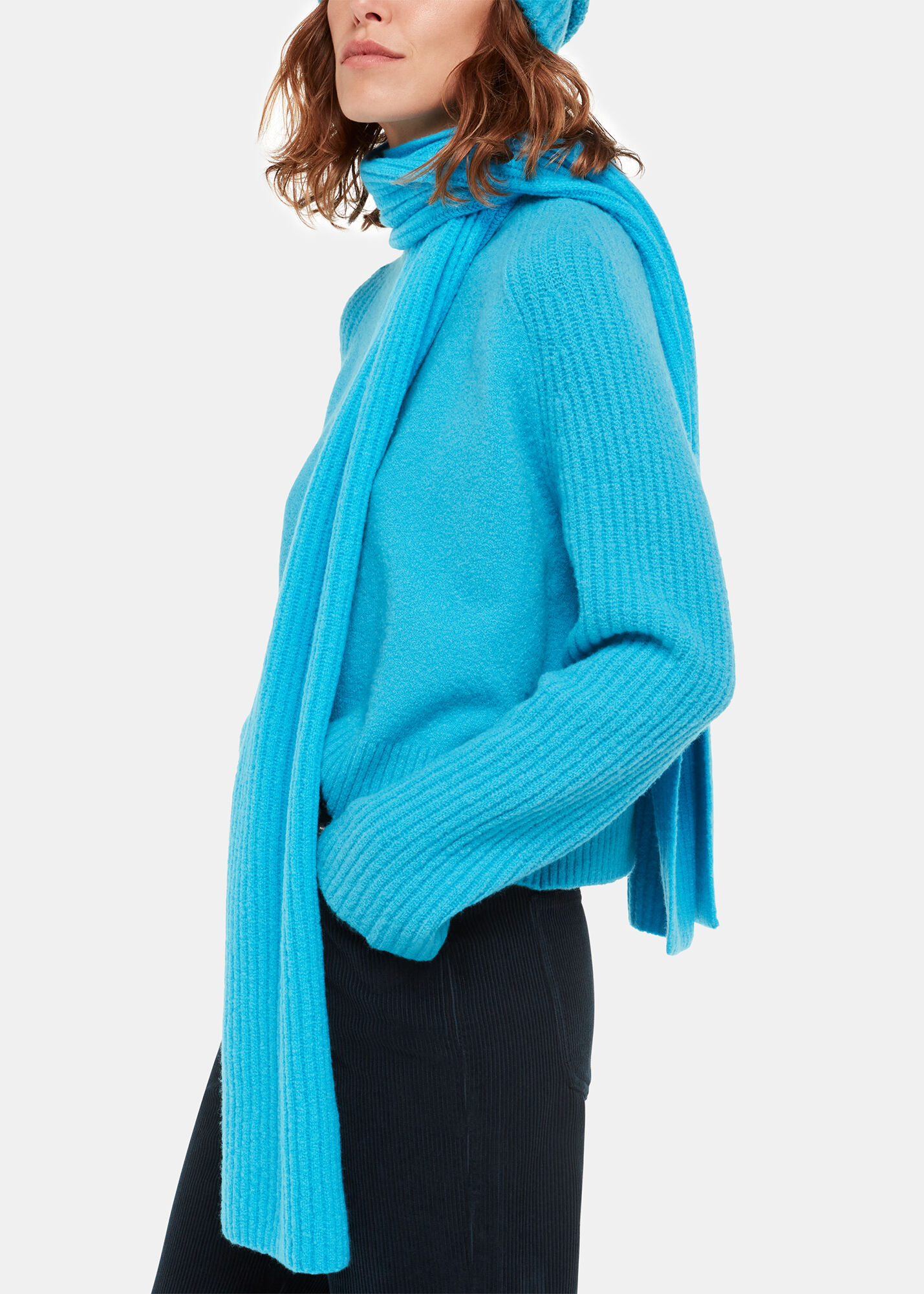 FREE PEOPLE Blue Bottom Line Hooded Rib Knit Infinity Wrap
