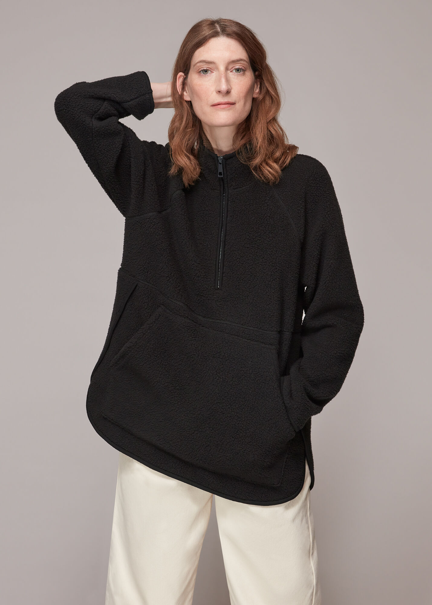Black Sporty Zip Front Fleece Jacket WHISTLES