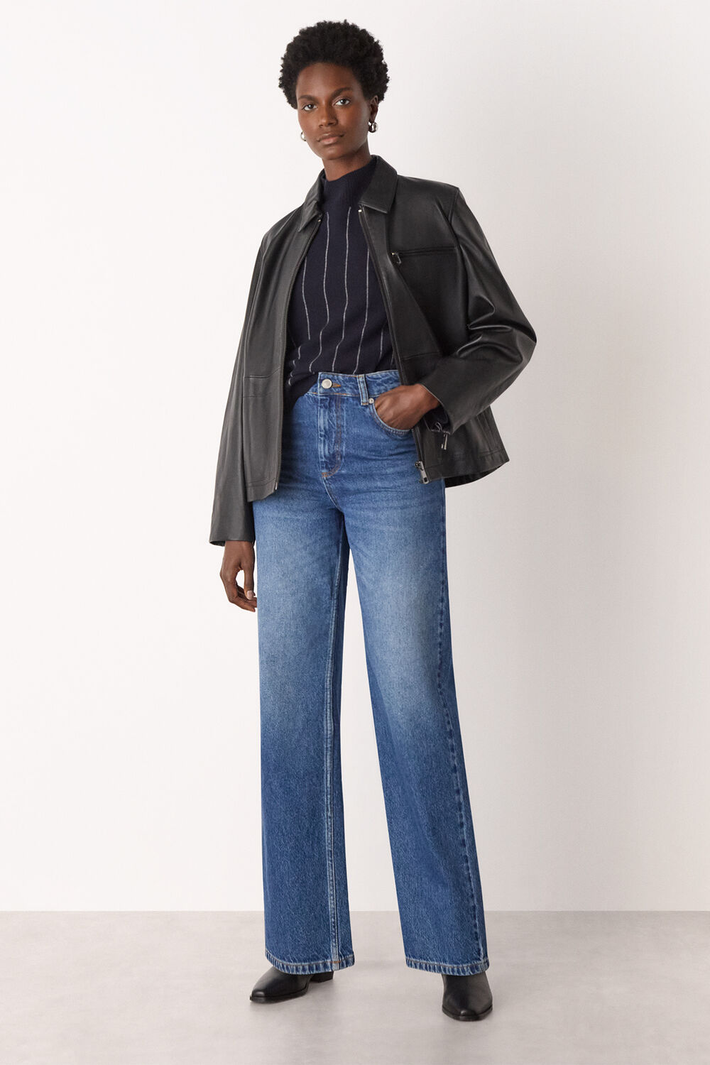 Stripe Wool Funnel Neck Knit