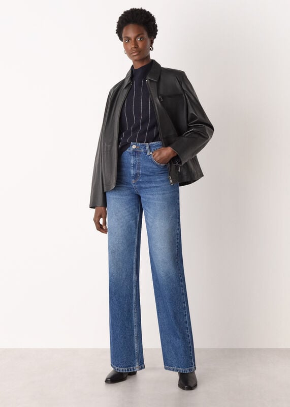 Navy Stripe Wool Funnel Neck Knit