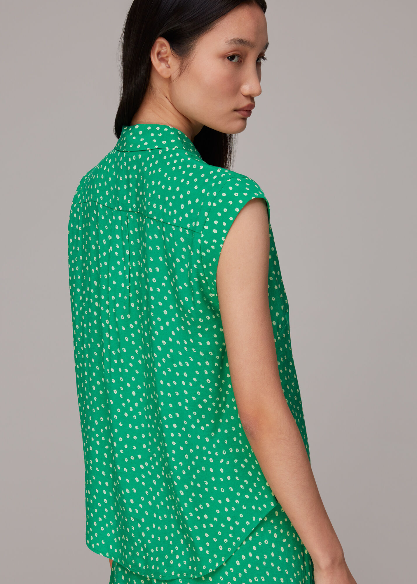 Green/Multi Spot Print Sleeveless Shirt | WHISTLES