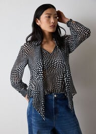 Mixed Spot Scarf Sheer Blouse