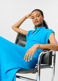 Twist Neck Crepe Midi Dress