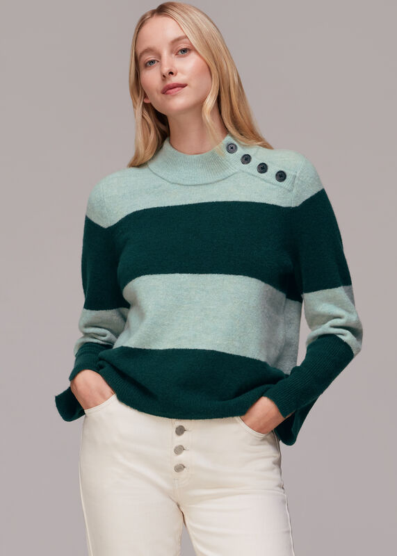 Stripe Button Neck Jumper