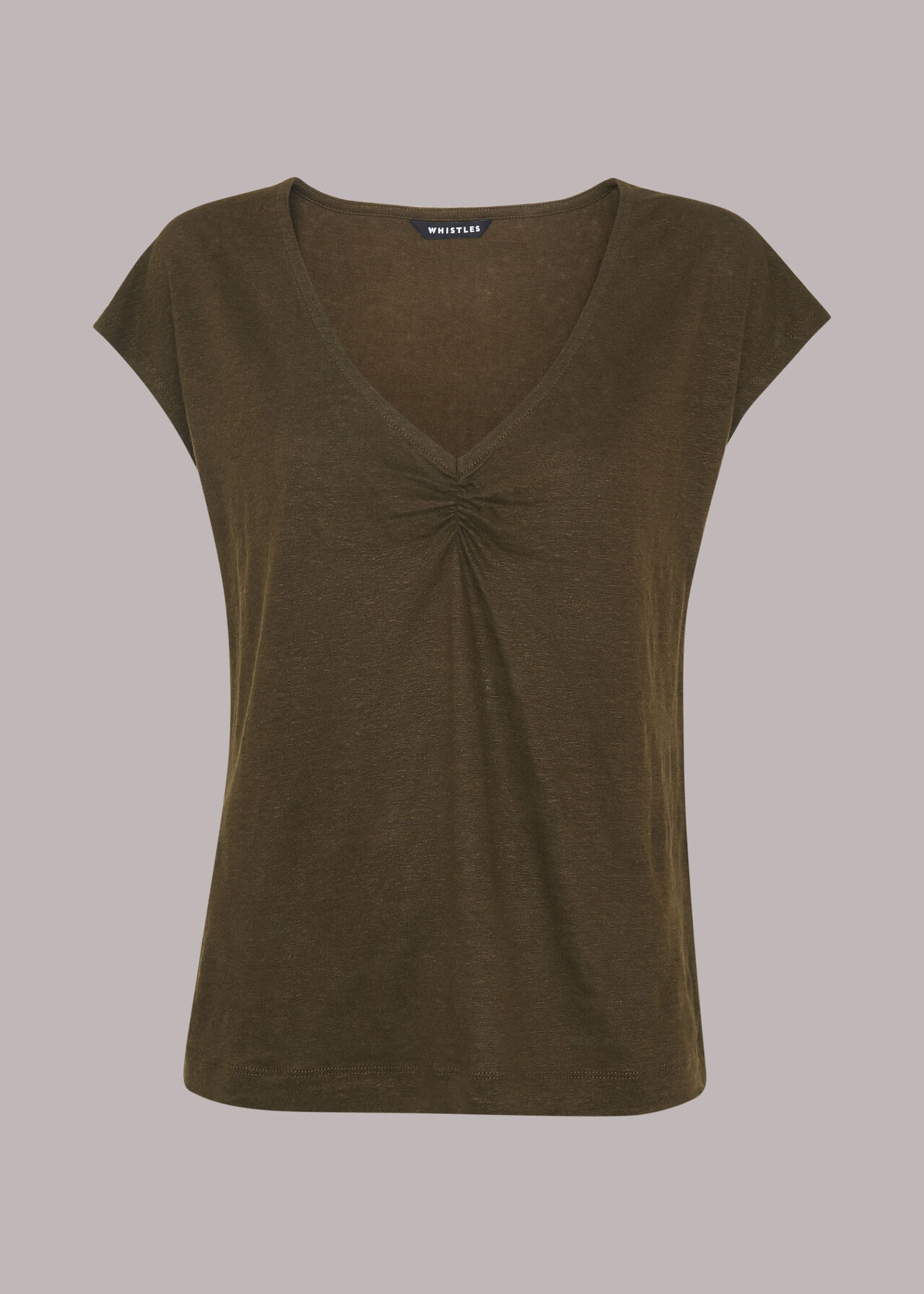 Ruched V-Neck Linen Tee