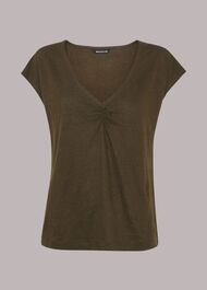 Ruched V-Neck Linen Tee