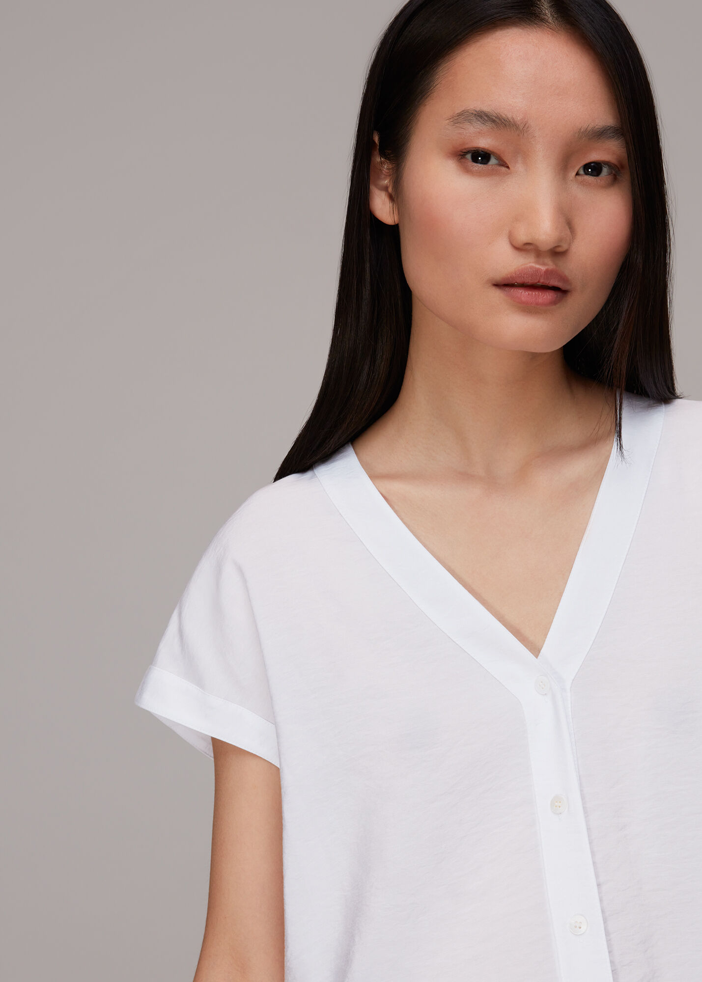V Neck Button Blouse White main image 1