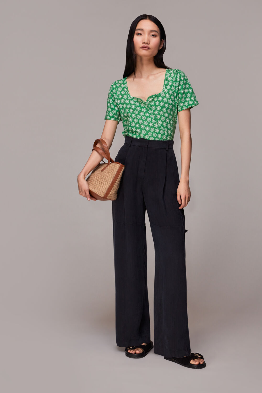 Green Daisy Check Wrap Tee