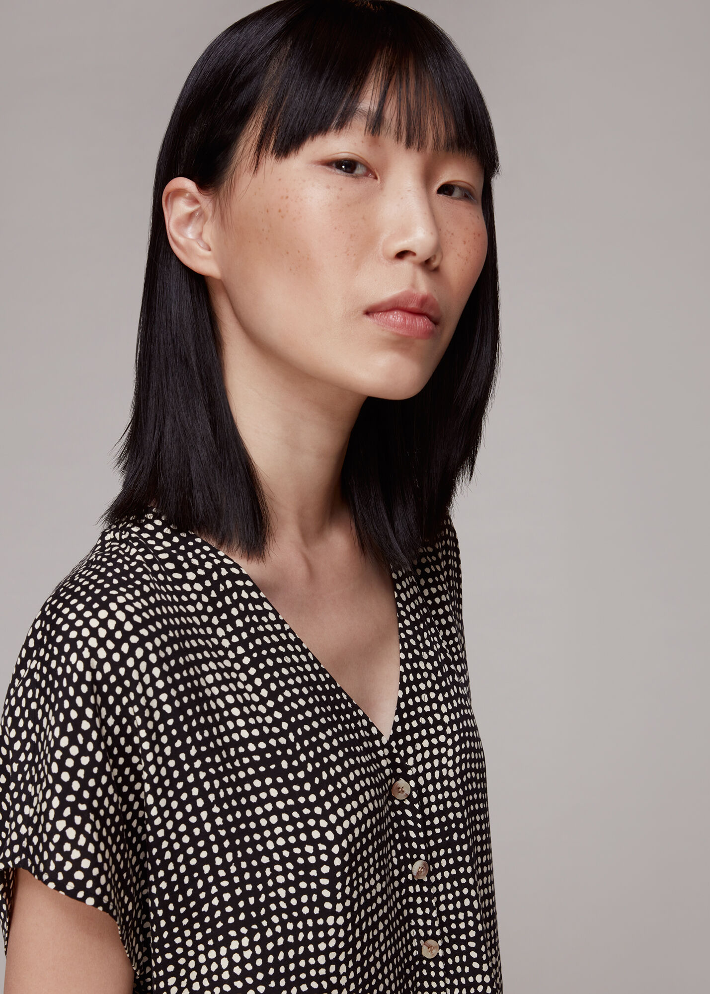 Whistles Women#39;s Smudge Spot Peplum Top - Black/White