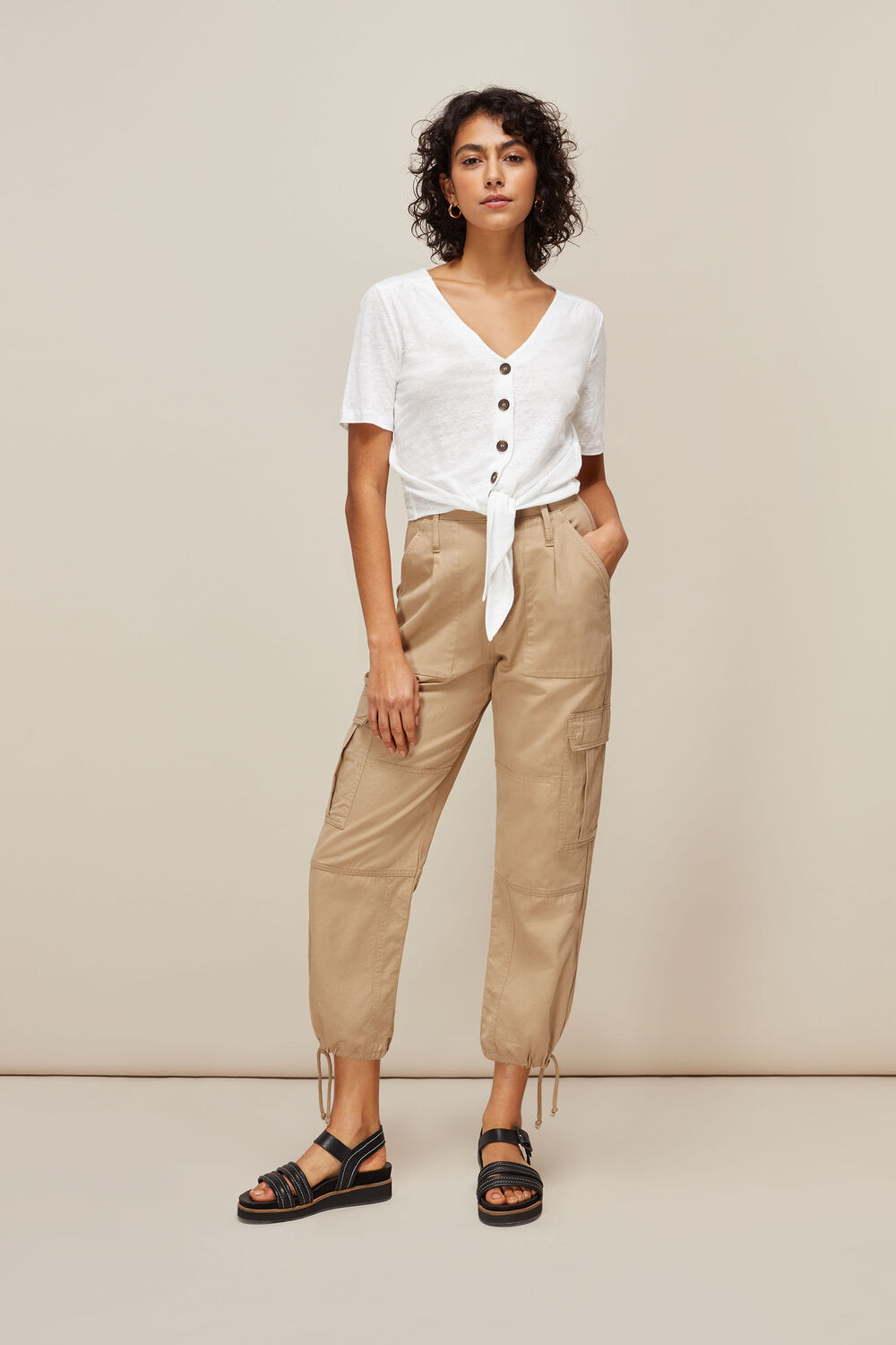 Linen Button Front Tie Top
