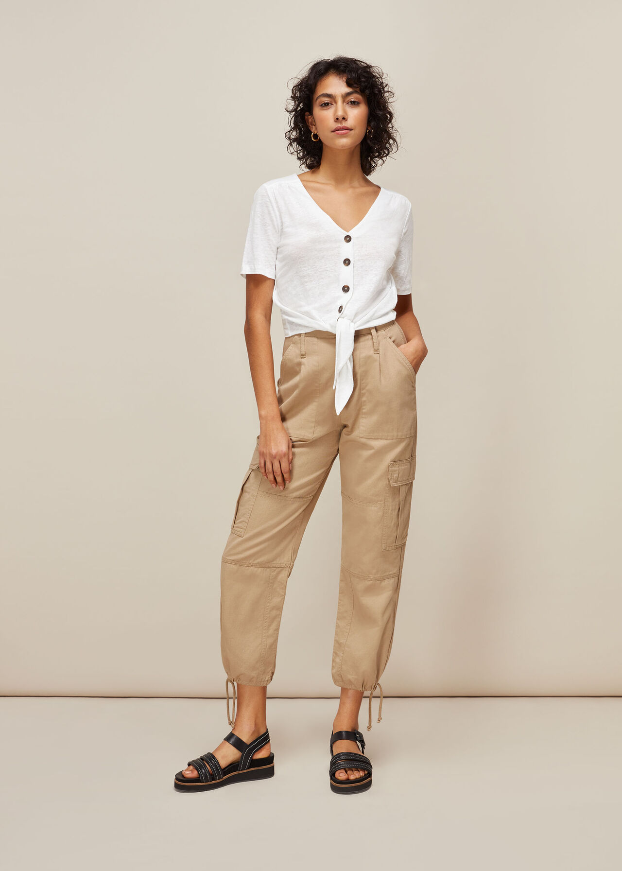 Linen Button Front Tie Top