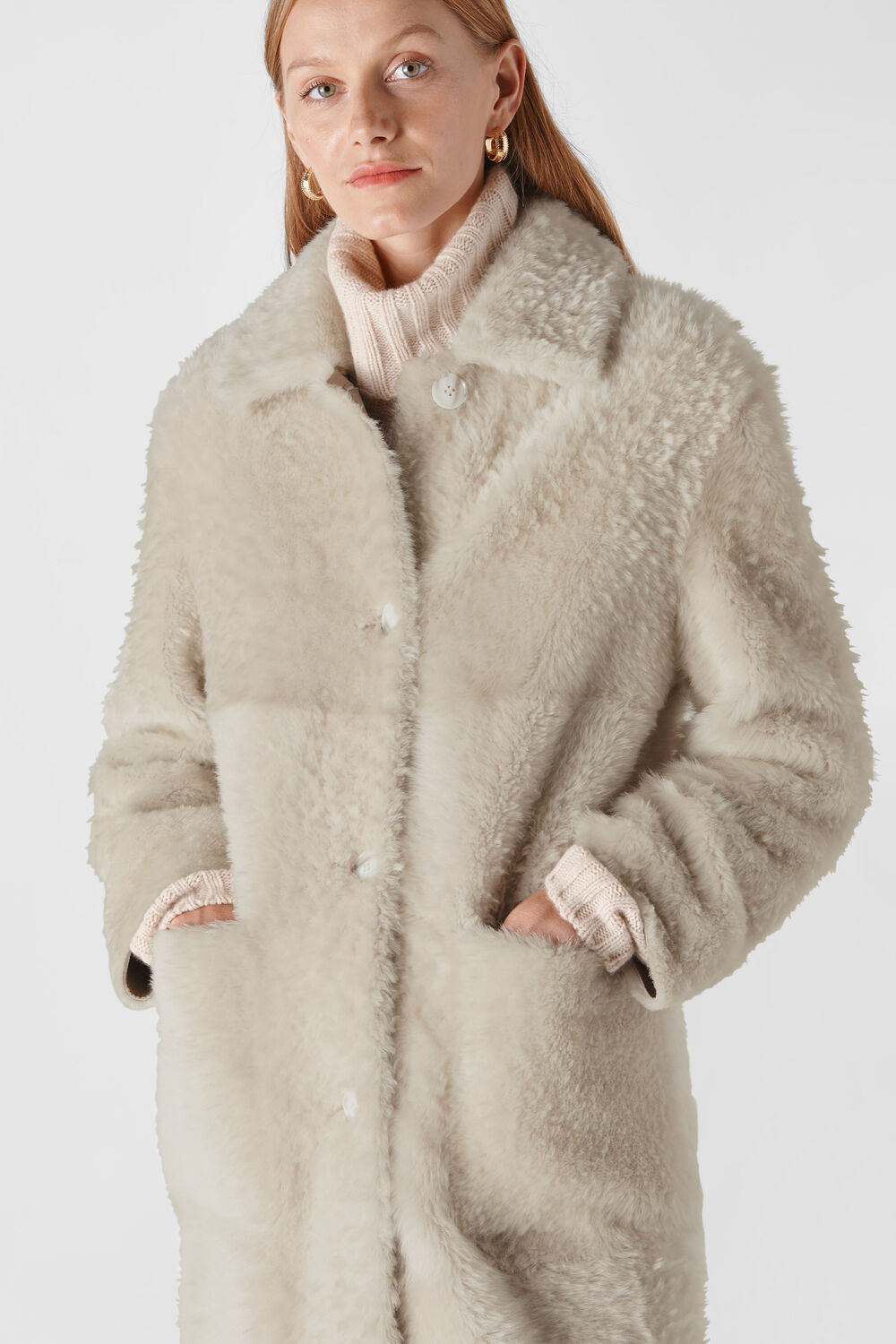 Erika Shearling Coat Ivory/Multi