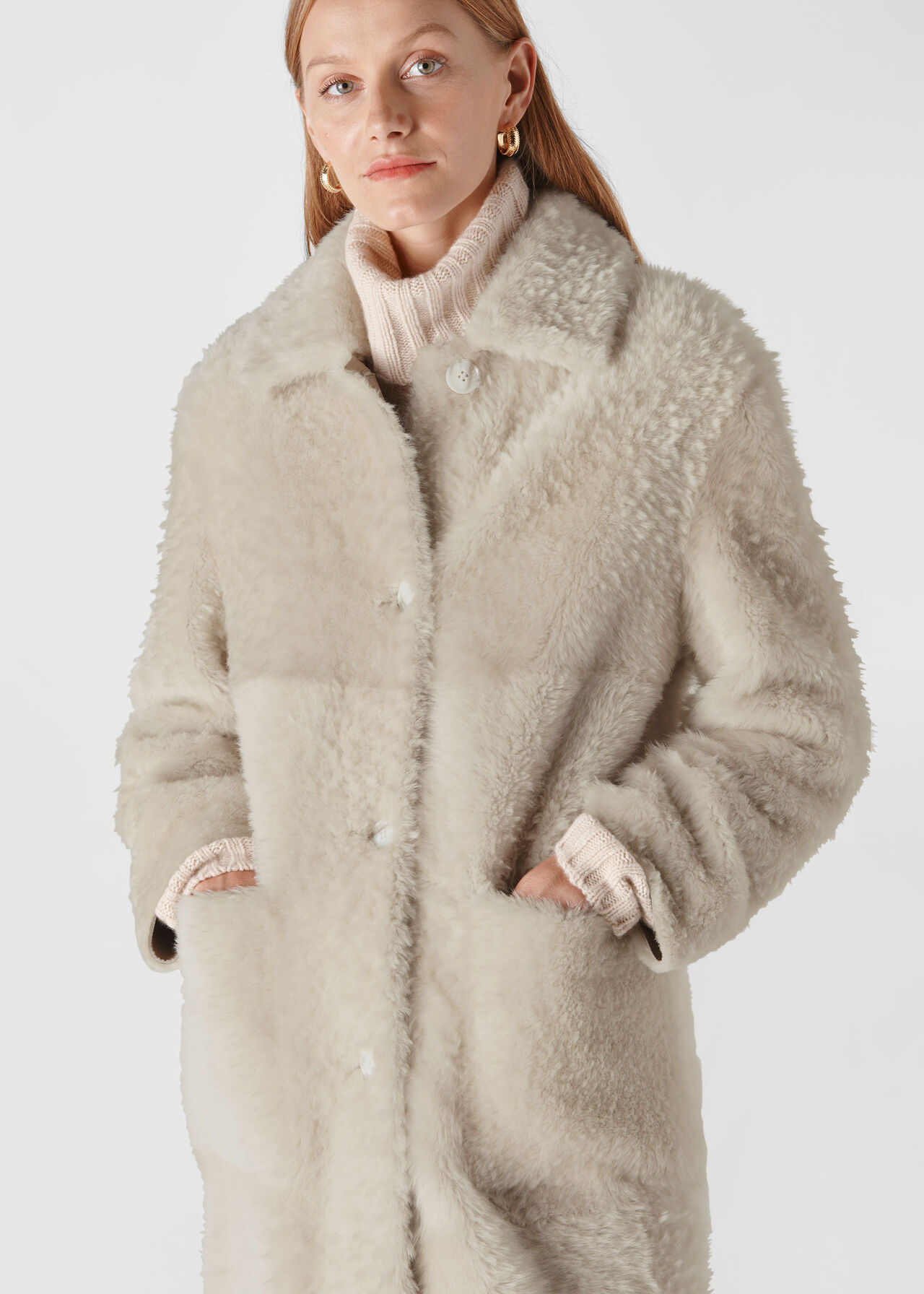 Erika Shearling Coat Ivory/Multi